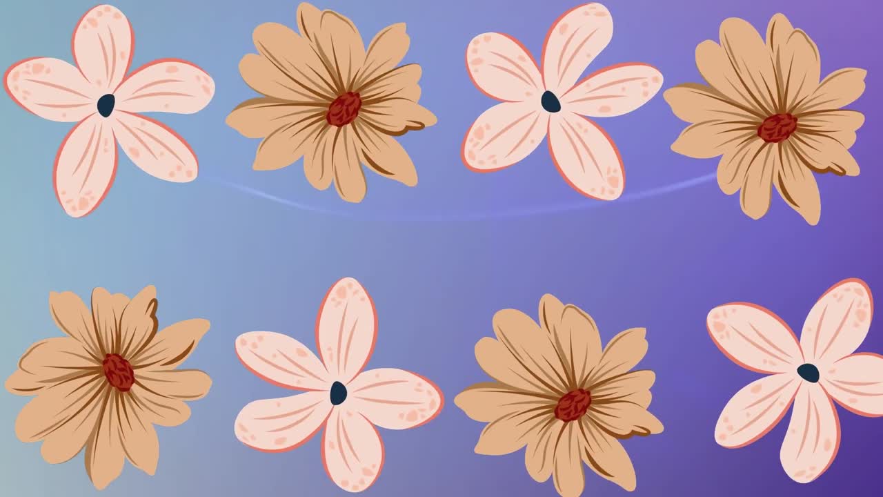 animación de flores que se mueven sobre un fondo violeta
