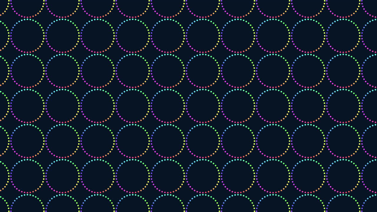 An abstract design featuring interconnected circles in various shades of blue and purple, set against a black backdrop, forming a visually striking circular pattern