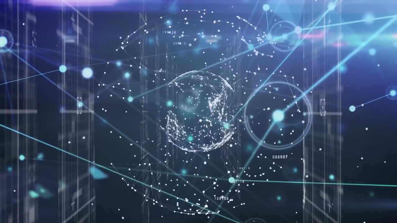 연결 네트워크의 글로브와 함께 데이터 처리의 애니메이션