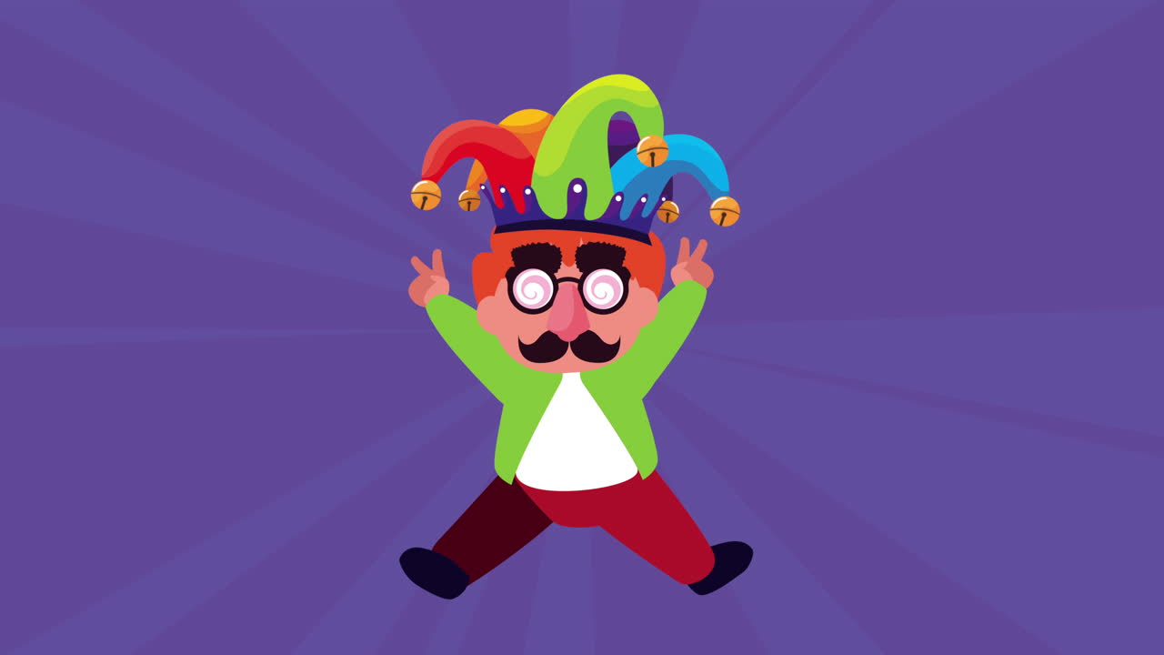 재미있는 마스크와 조스터 모자를 입고 웃는 작은 소년