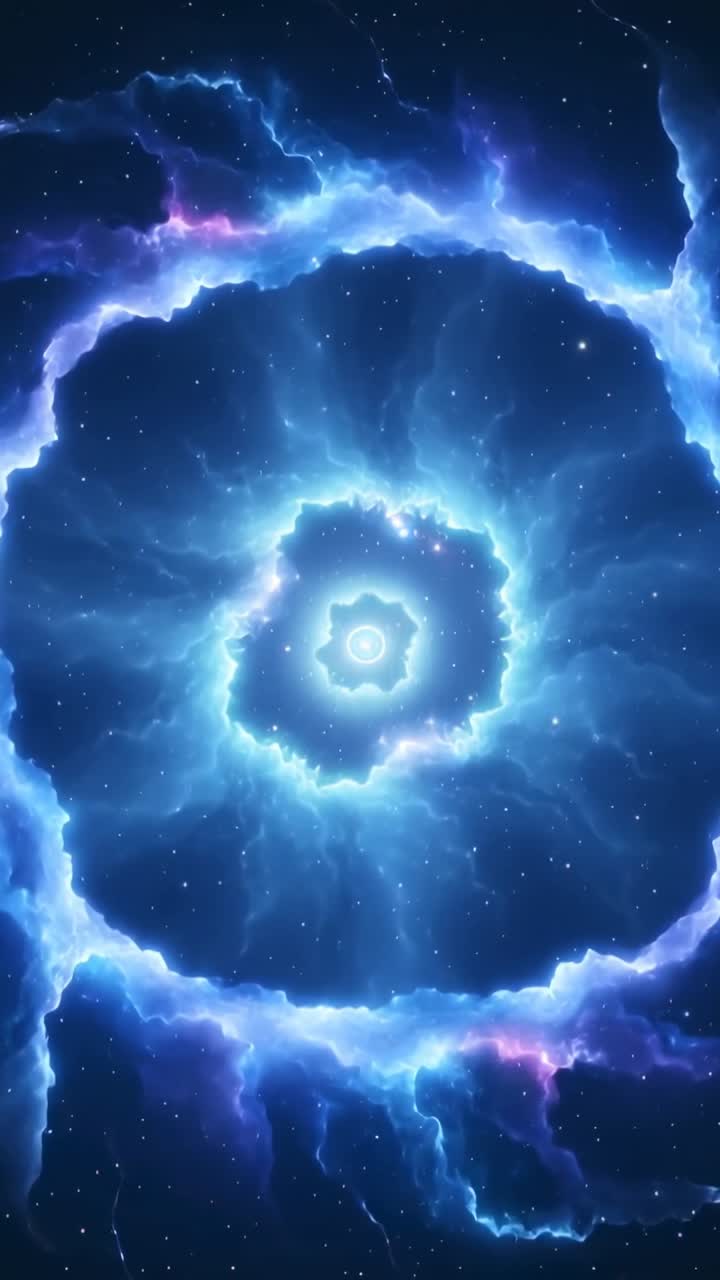 Nebulosa a spirale luminosa che pulsa dopo un'ondata centrale, inviando increspature attraverso la spirale ad anello per l'astronomia.