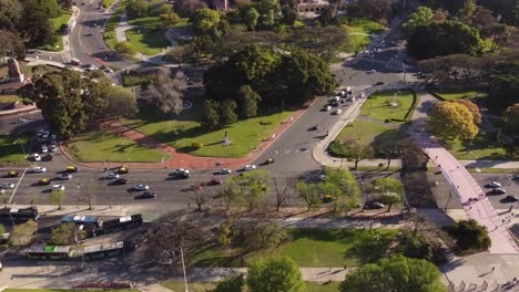 Aeial-tilt-down-over-Figueroa-Alcorta-Avenue-in-Buenos-Aires,-Argentina