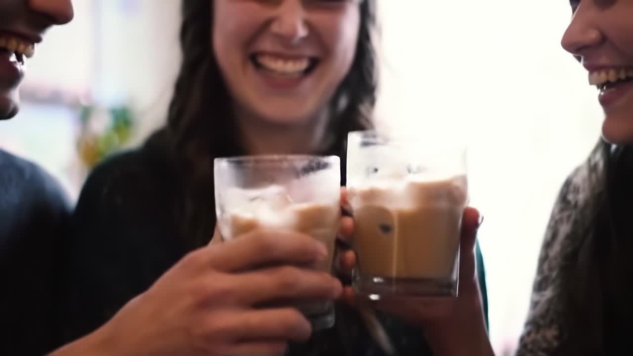 A Joyful Celebration of Friendship: Three Friends Toasting Together with Delightful Drinks in a Warm and Inviting Atmosphere