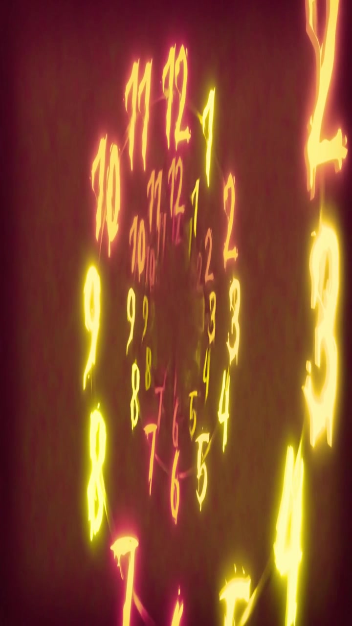 Animação Abstrata de Números de Relógio de Néon Brilhantes Girando em Espiral