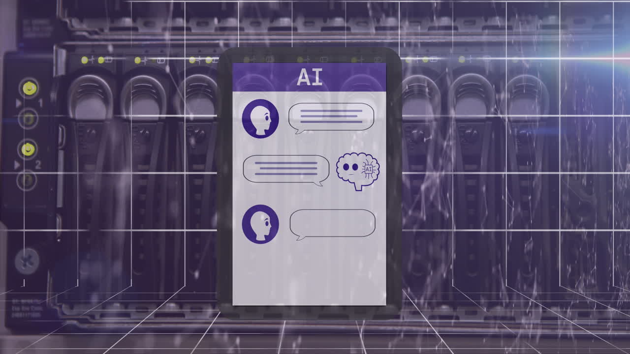 animación de un texto e icono, procesamiento de datos a través de un servidor informático