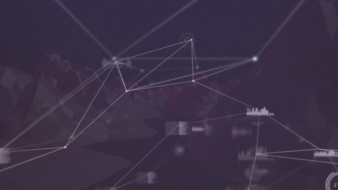 animación de redes de conexiones sobre montañas giratorias