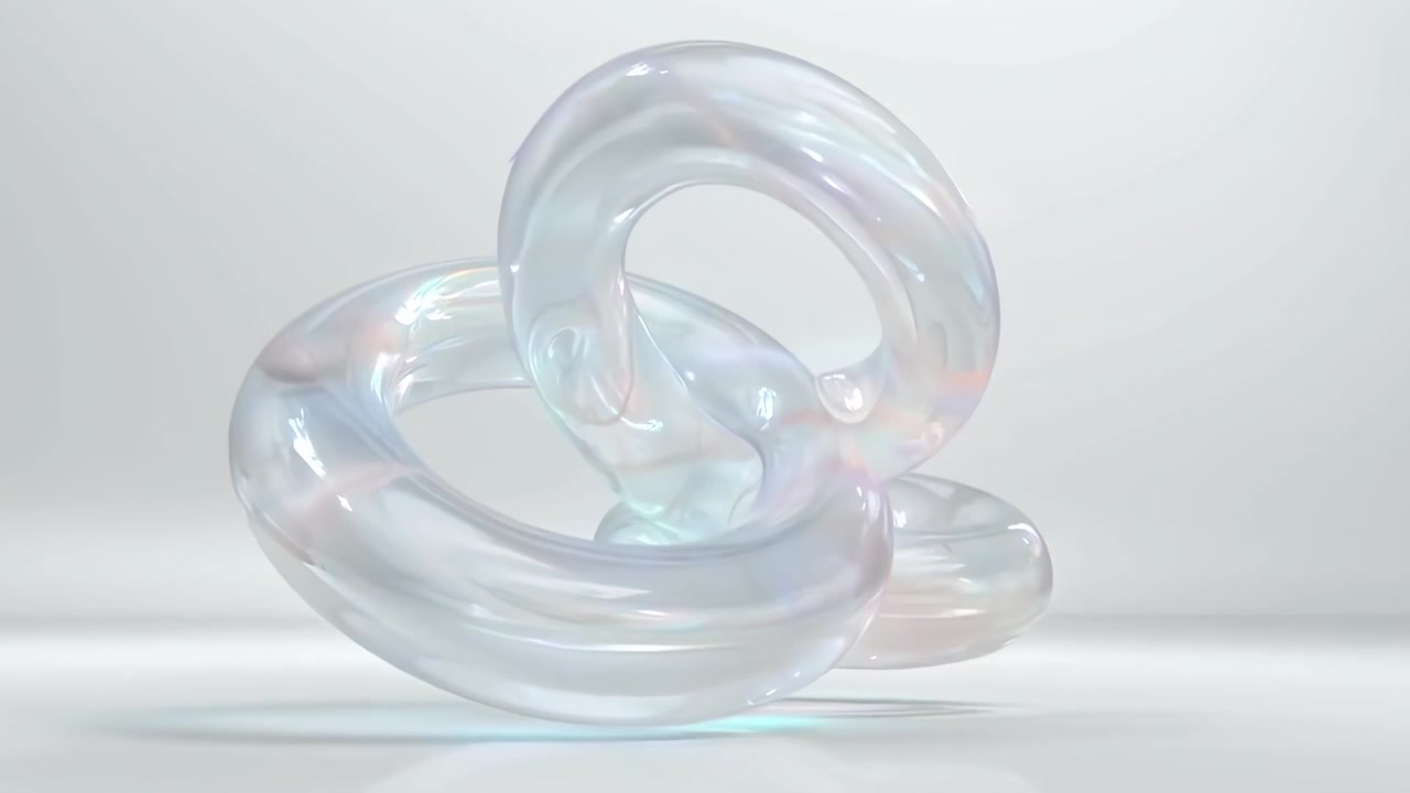 Abstract 3D Animation of Intertwining Iridescent Glass Rings