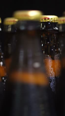 close-up of cold beer bottles