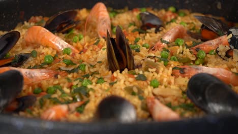 delicious paella with mussels and shrimp