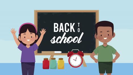 back to school lettering with interracial kids couple