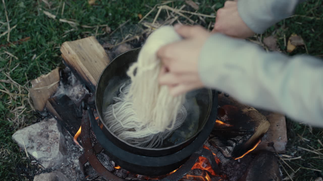 Natural Dyeing Wool by Campfire