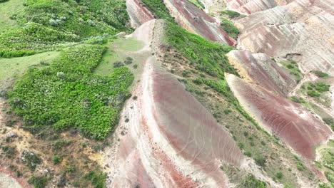 Flying-Over-Rainbow-Mountains-In-Udabno,-Georgia---drone-shot