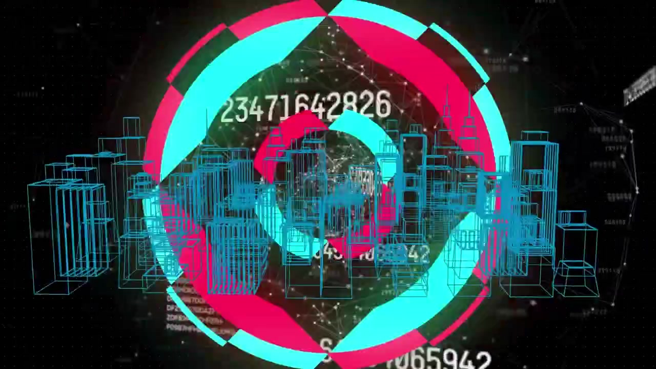 Digital Wireframe City with Global Data Network and Information Flow