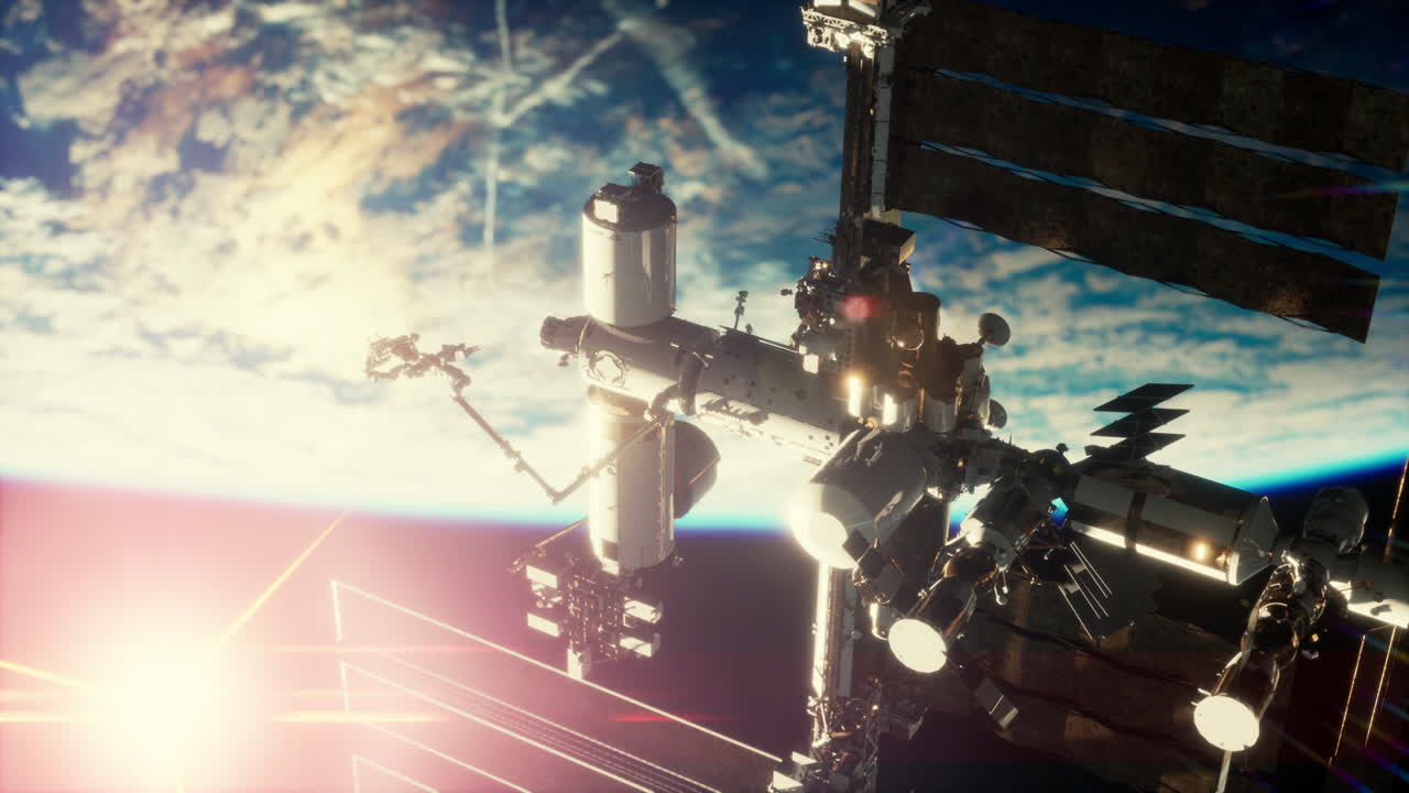 Free stock video - Close up iss flying over earth globe atmosphere