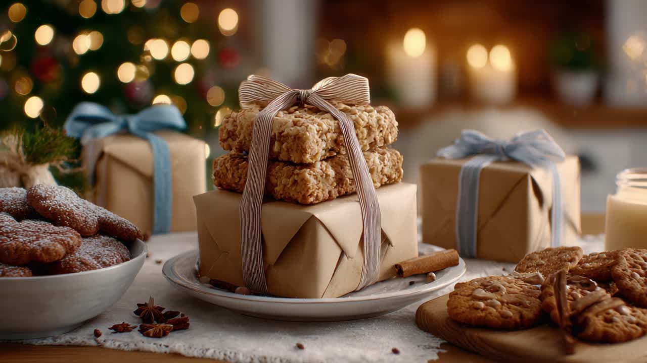 A Festive Holiday Table Decorated with Delicious Homemade Cookies and Beautifully Wrapped Gifts, Creating a Warm and Inviting Atmosphere for Celebration