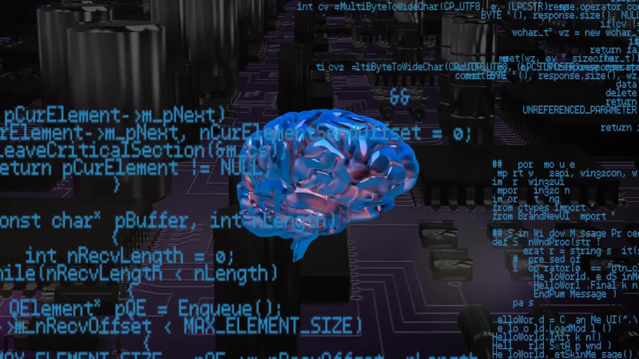 Brain with program codes and a background of a digital circuit