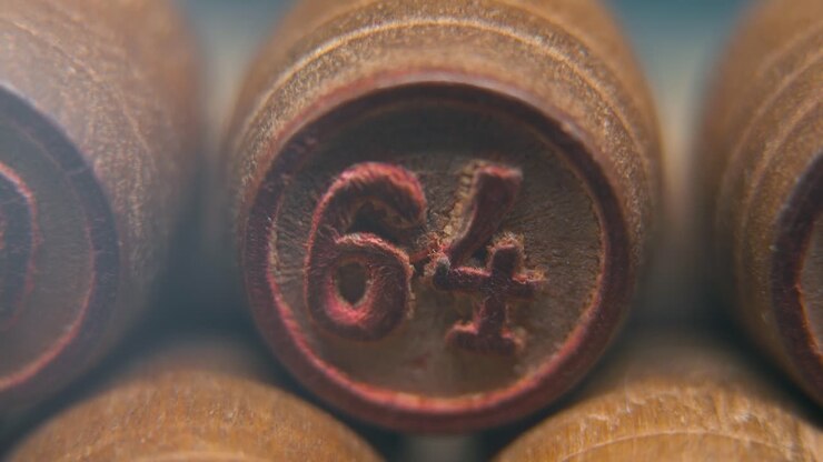 Cinematic macro smooth shot of Bingo wooden barrels in a row, woody figures, old numbers vintage board game, lucky number 64, slow motion, 4K commercial gimbal movement, dreamy lighting, tilt up
