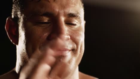 moments of reflection: a close-up journey through emotion and introspection, capturing the transition of a man's resolve and focus in a dynamic sport environment