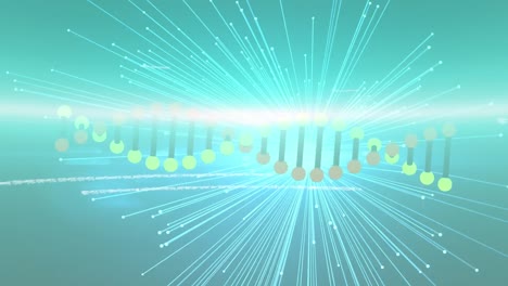 animation of dna strand and data processing over blue lines on black background