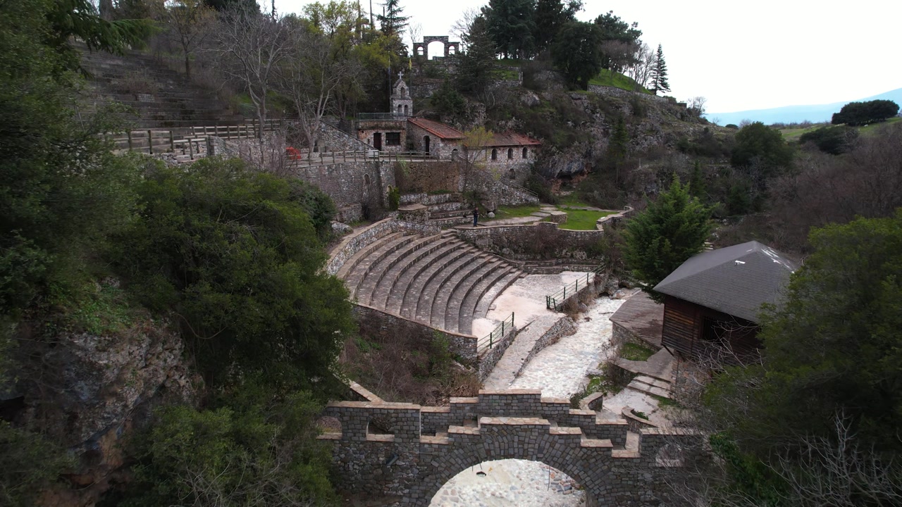 Petrousa Open Air Theatre in Drama Greece, Concert Area Historic Landmark Built Inside Canyon