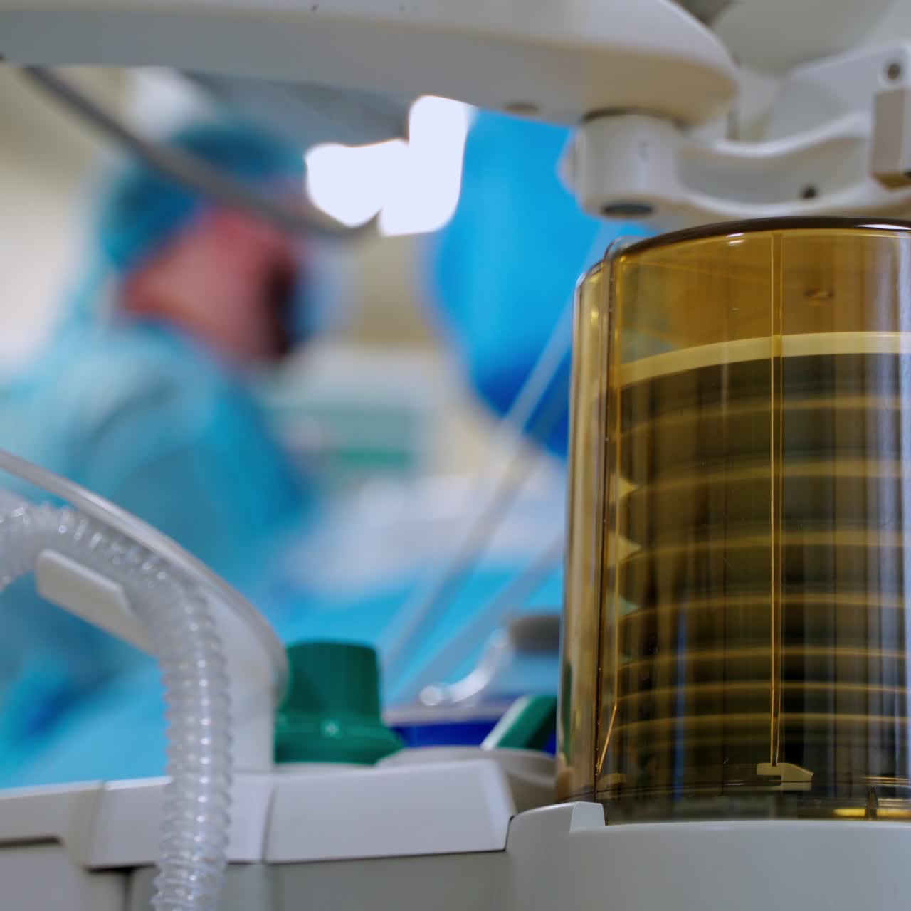 Unit mechanical ventilation and life support. Medical machine works in a ward during a surgery.