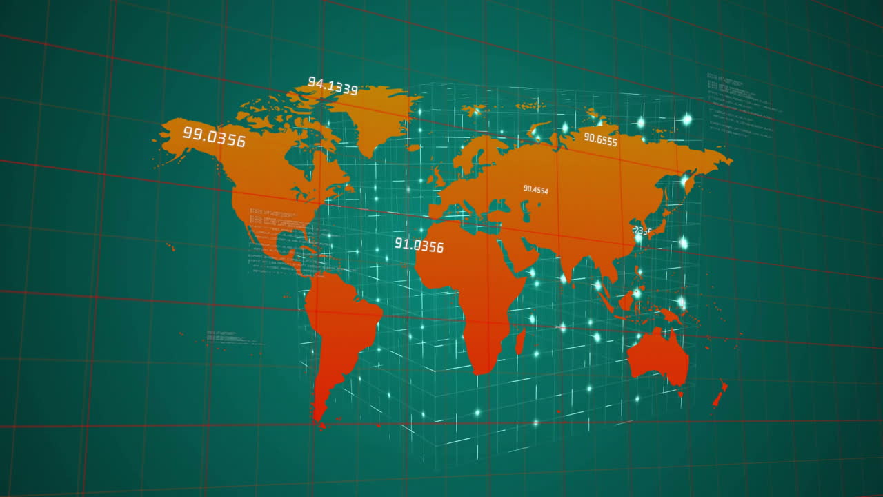 Displaying world map with numerical data and animation of network connections