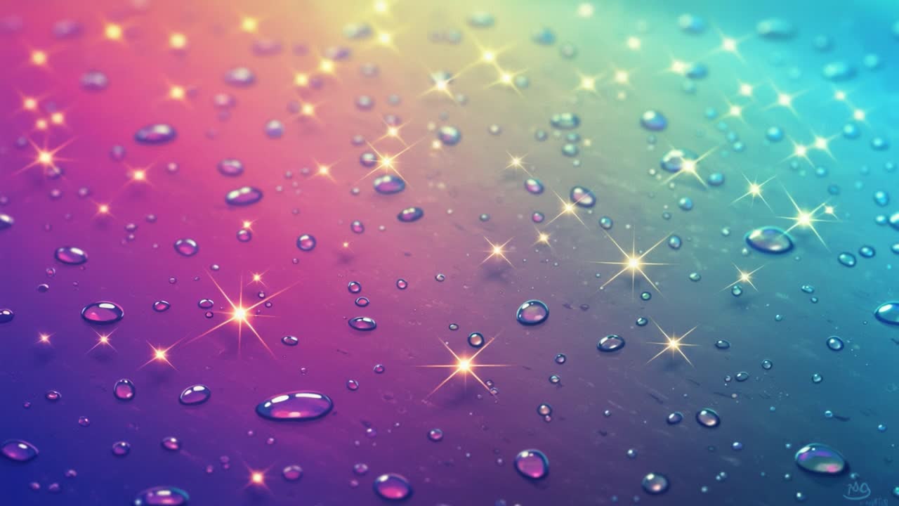 Glistening Raindrops: An Artistic Observation of Colorful Water Droplets Reflecting Light and Creating a Sparkling Background