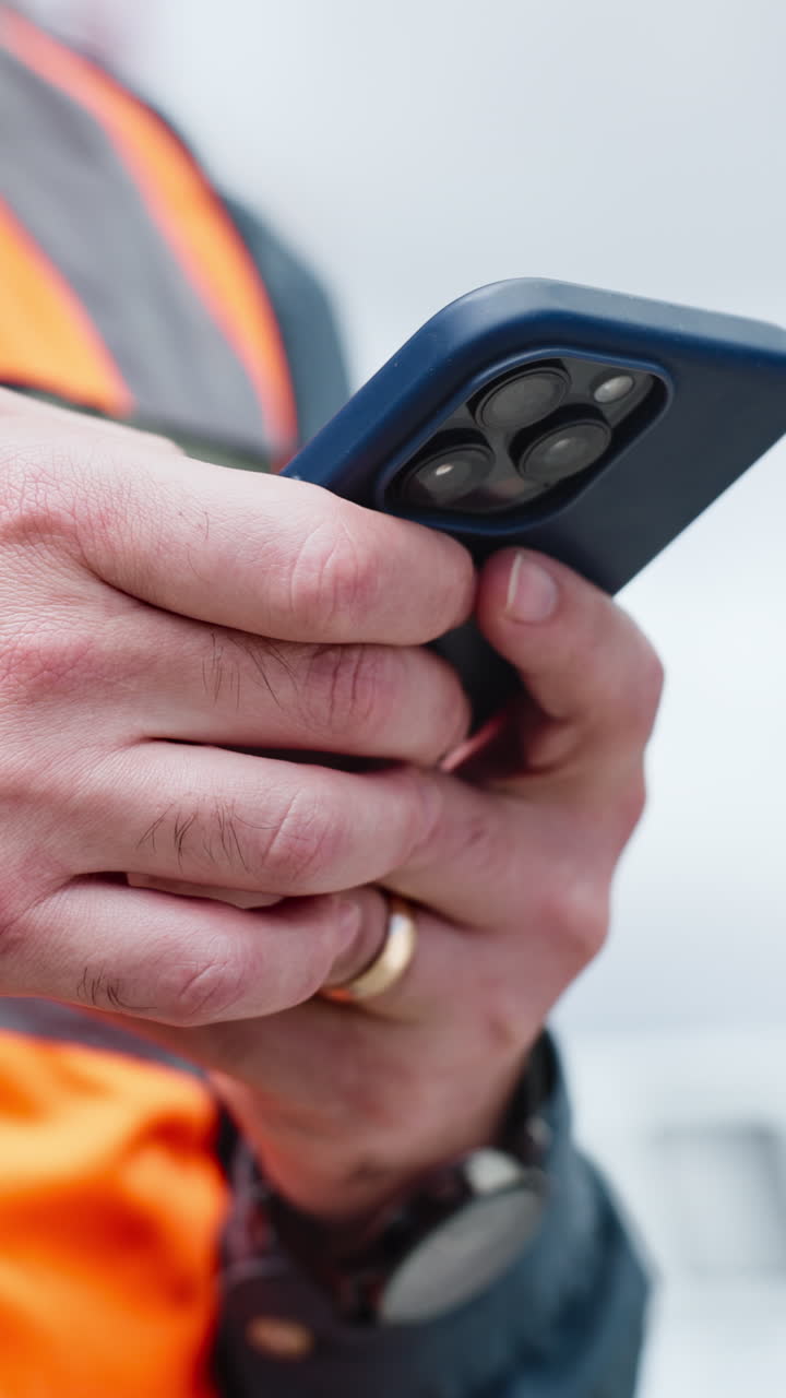 Close-up of Man's Hands Using a Smartphone
