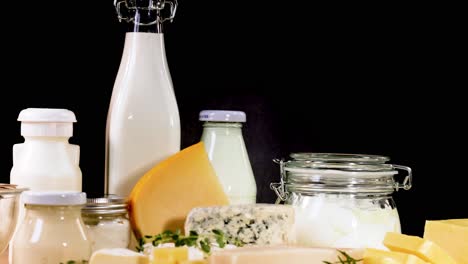 assorted dairy items arranged on a table