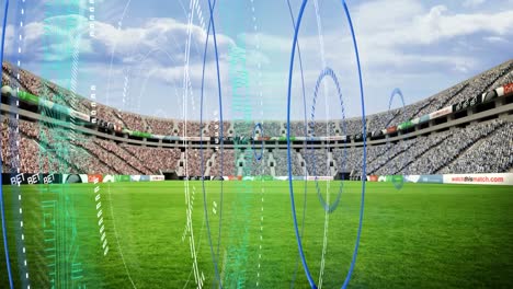 animation of digital interface with safe lock rotating overt stadium