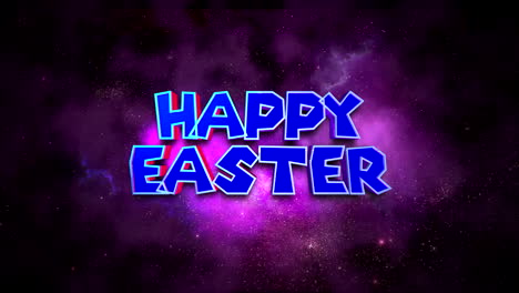 Cartoon-Happy-Easter-text-in-galaxy-with-stars-and-clouds