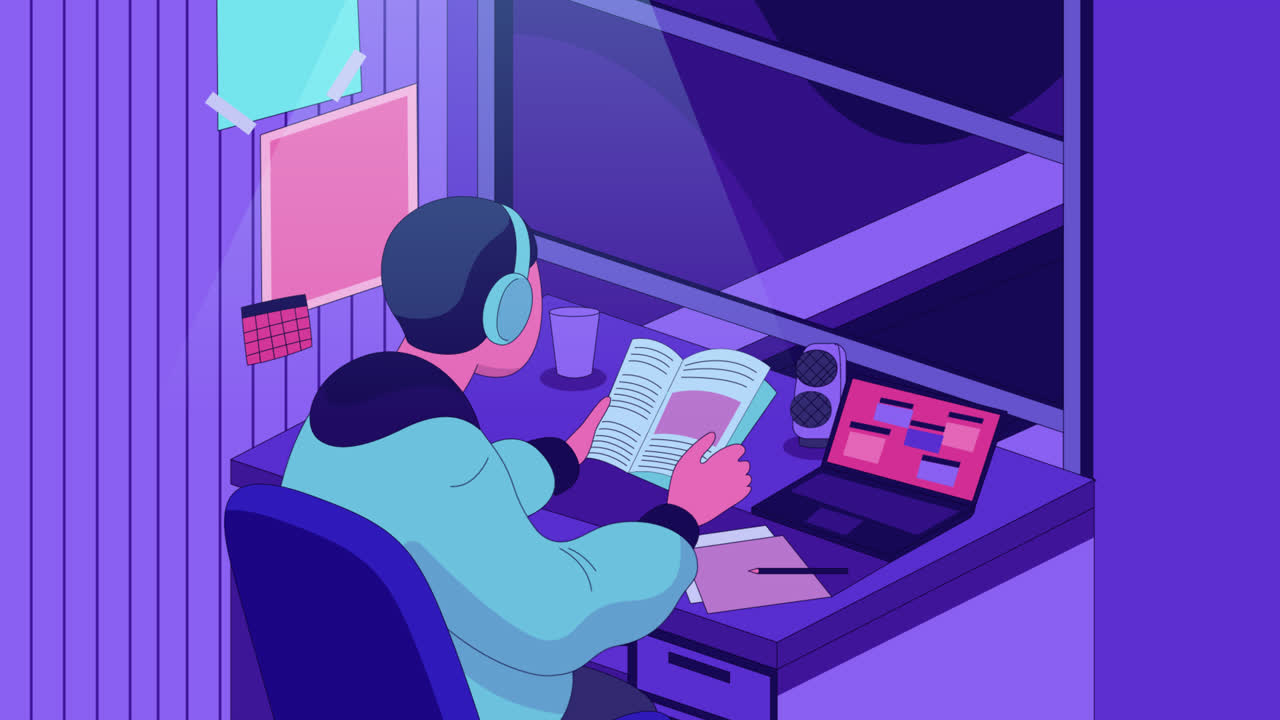 студент, изучающий ночью