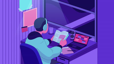 estudiante estudiando por la noche