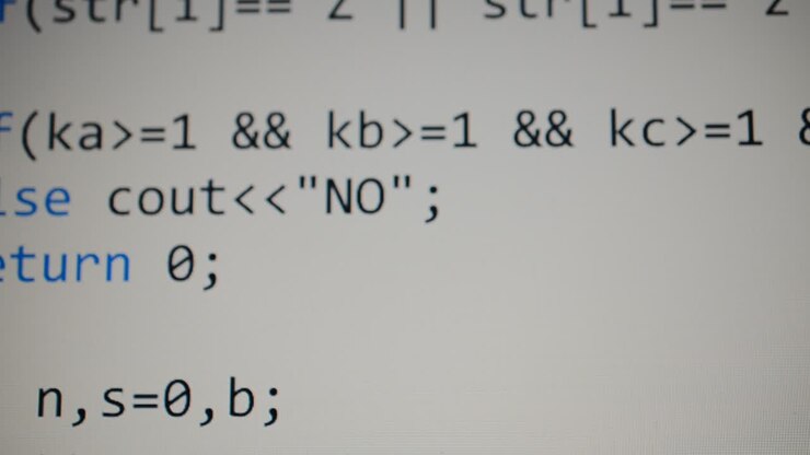 Source code on the monitor screen. Source code