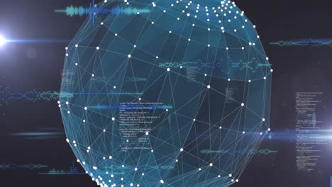 digital globe with interconnected nodes and data waves in futuristic animation
