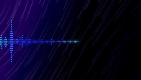 animation of digital data processing over purple light trails on black backgorund