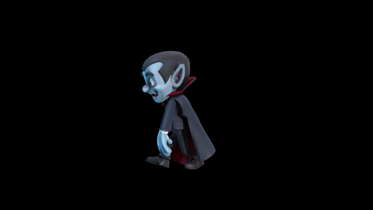Sjov animeret tegneserie-vampyrfigur griner og hopper