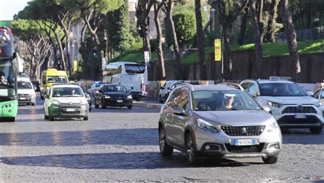 slow motion of cars and traffic in rome, italy