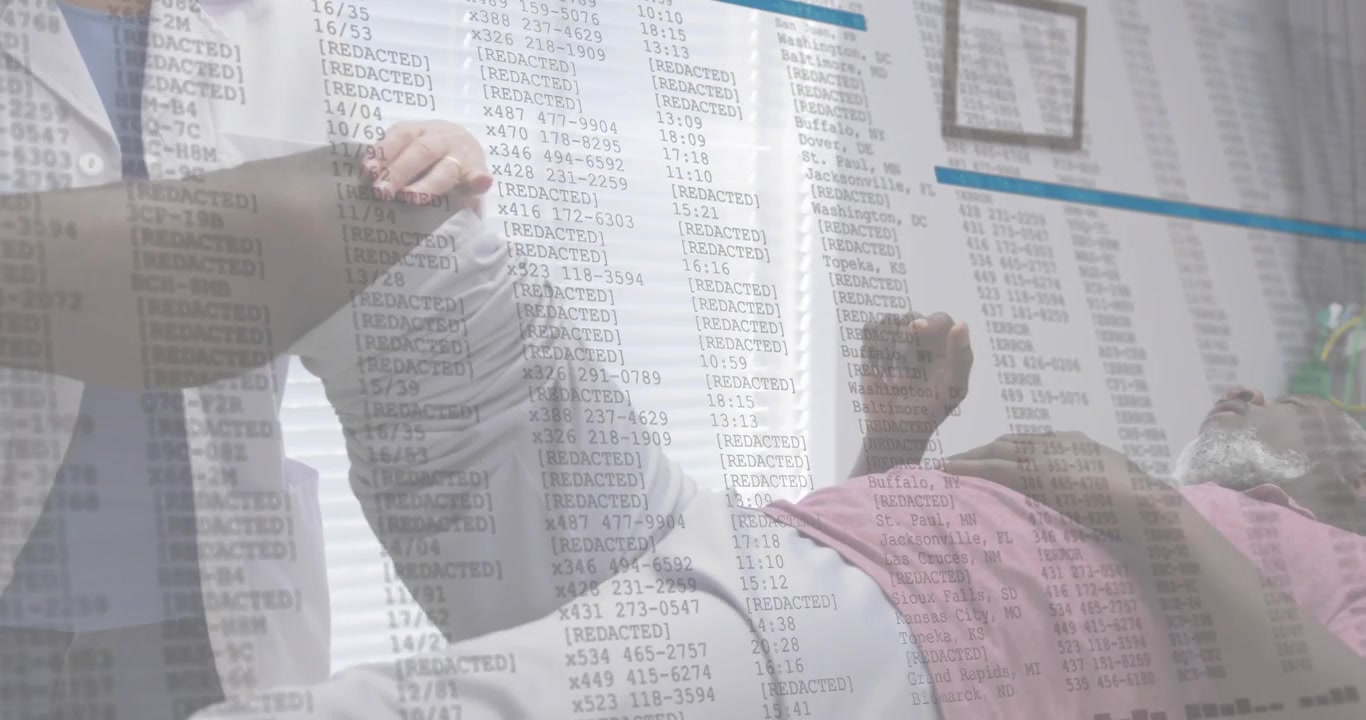 Doctor extending patient's knee at exam table, overlay scrolling then fading for motion assessment