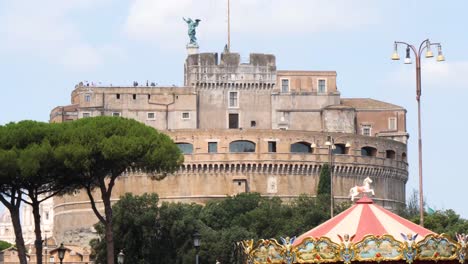 bronze statue of michael the archangel, standing on top of the castel sant'angelo, rome, italy