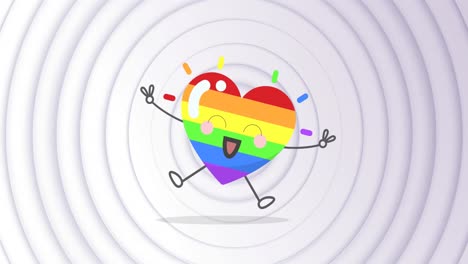 animación de un corazón de arco iris sobre un fondo blanco con círculos