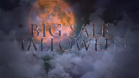 gran venta de halloween con luna grande y nubes místicas en la noche