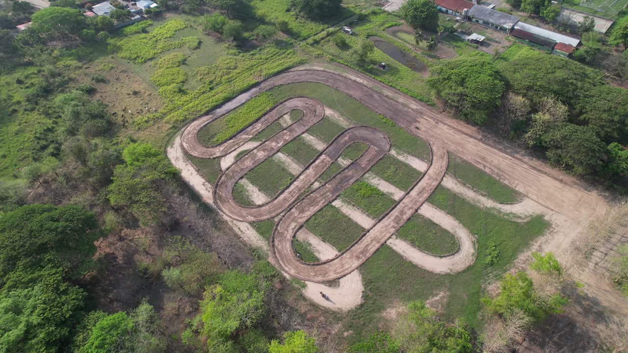 An empty motocross racetrack in guanartito, venezuela, showing curves, aerial view