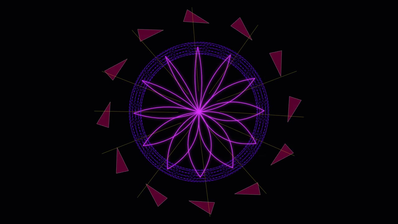 Abstract Geometric Animation of Rotating Flower and Triangle Patterns
