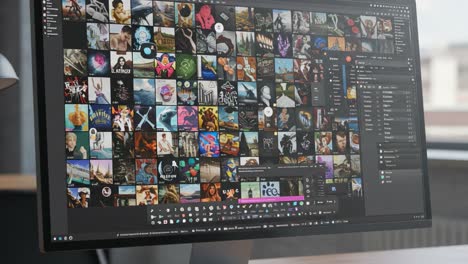 a vibrant display of digital creativity: diverse artwork and visual inspirations captured on screen in a modern workspace environment