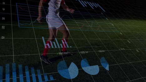 animación del procesamiento de datos sobre un jugador de fútbol caucásico