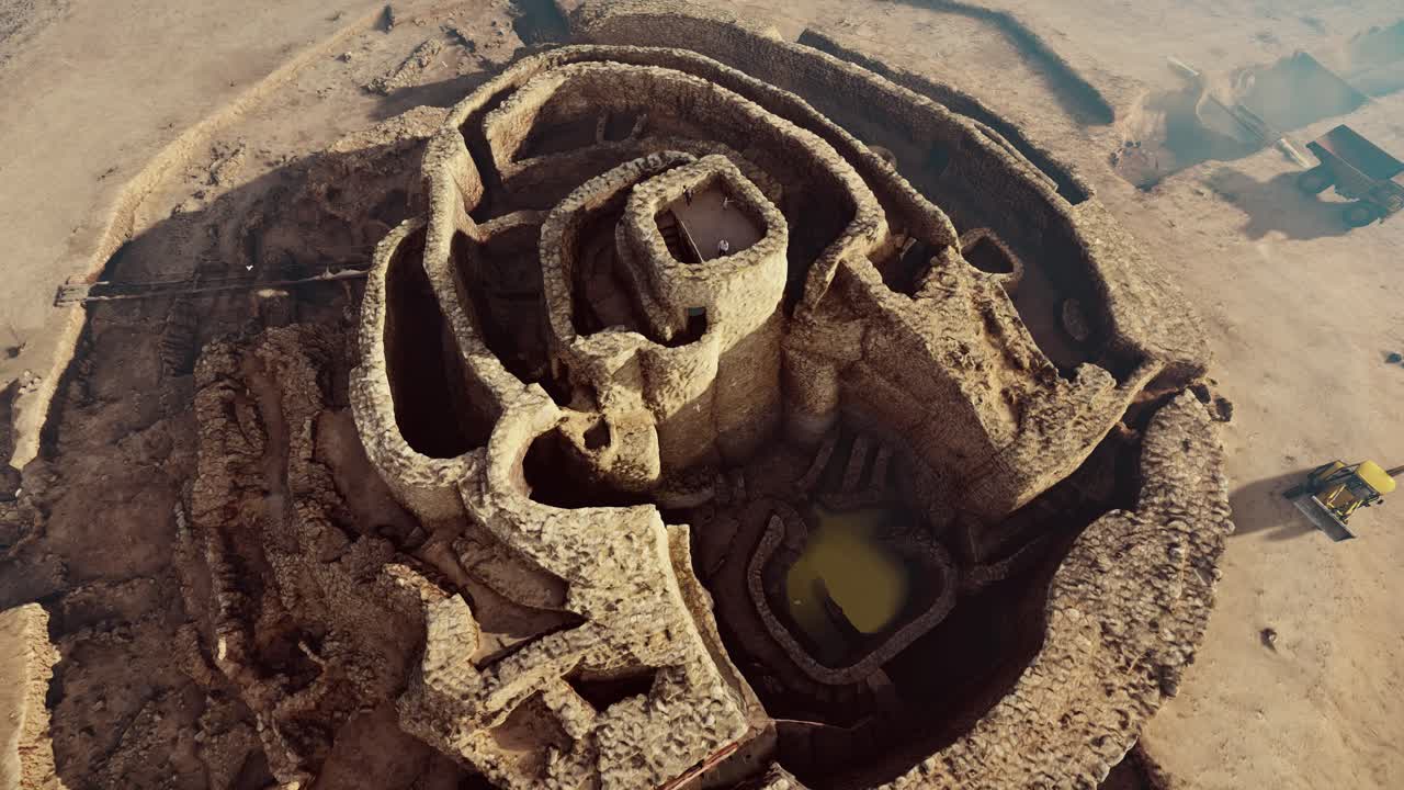 Aerial View of Ancient Circular Structure Excavation Site
