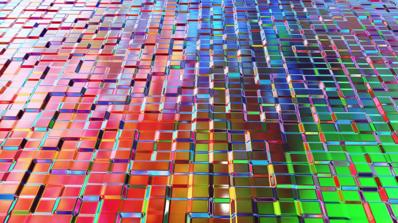 patrón cuadrado líquido como ondas en movimiento en bucle. 3d elegante abstracto iridescente bg de superficie ondulada como vidrio líquido brillante con hermosos colores de gradiente. animación fluida colorida 4k de moda.