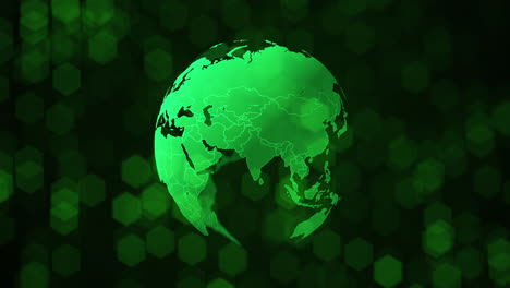 green globe with hexagon pattern on a black background