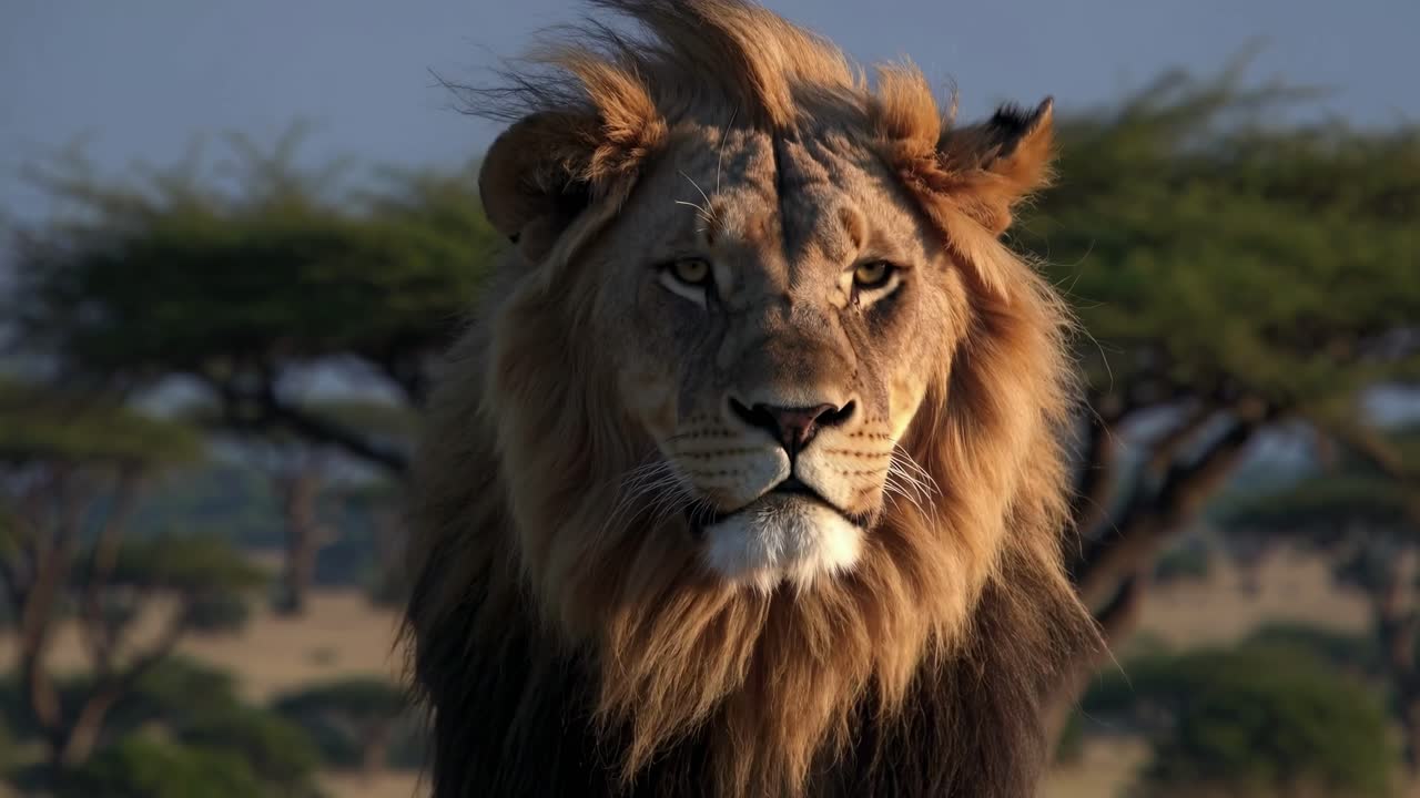 Majestic lion in a natural habitat, captured from a low-angle shot